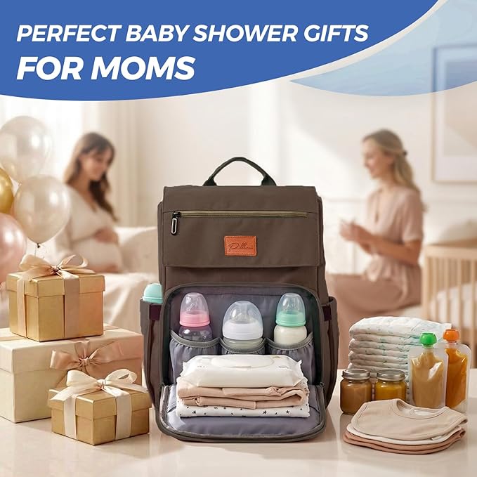 PILLANI Baby Diaper Bag Backpack - Large Bag for Boys & Girls, Waterproof Diaper Backpack - Travel Diaper Bags w/Changing Pad, Baby Registry Search & Shower Gifts - Essentials Must Haves Newborn Stuff