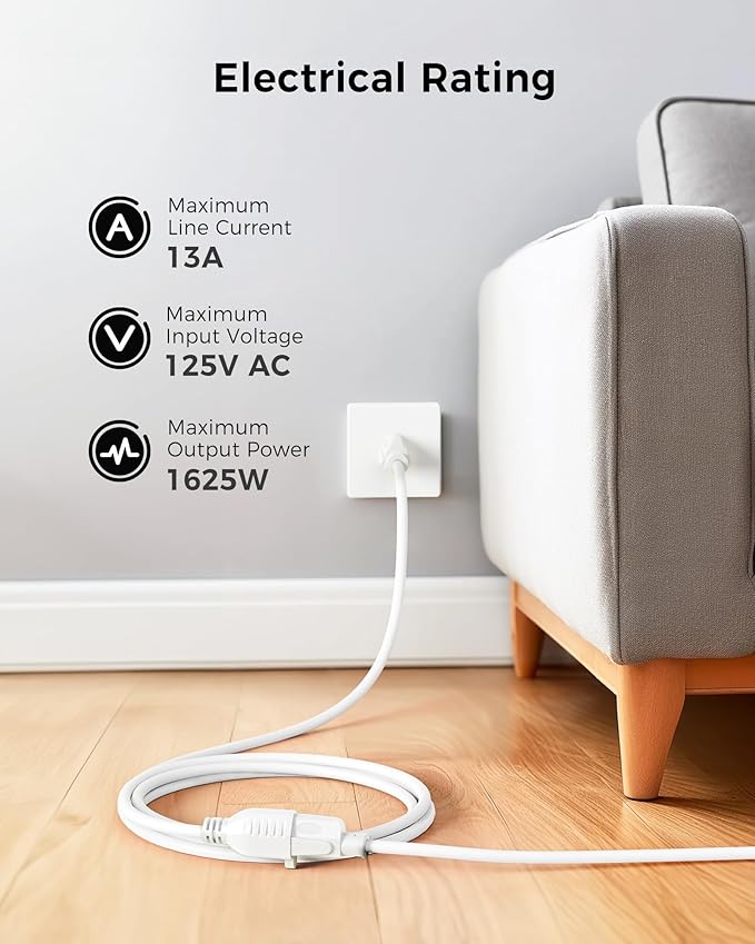 [UL Listed] Cable Matters 2-Pack 16 AWG Heavy Duty 13A Short Power Extension Cord - 1ft, 3 Prong Power Cord Extension, NEMA 5-15P to NEMA 5-15R, White
