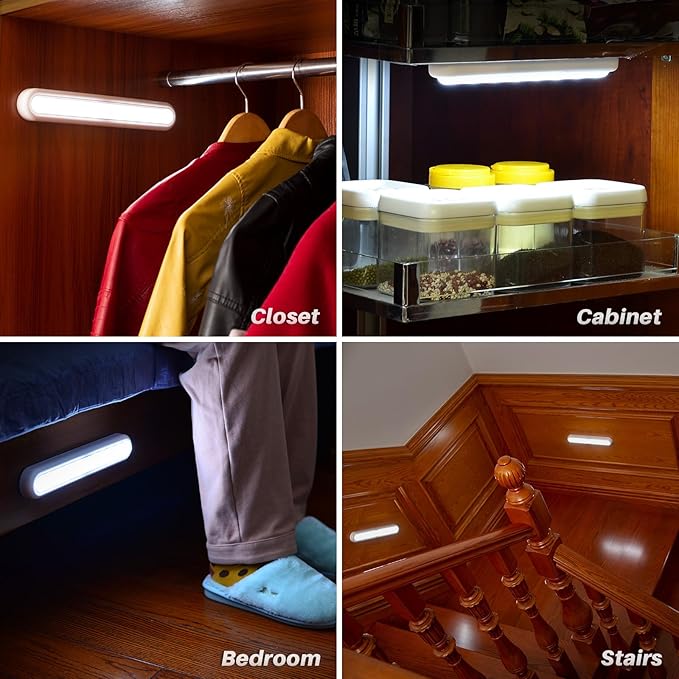 STAR-SPANGLED 11” Motion Sensor Lights Indoor AA Battery Operated, Stick on LED Light for Closet, Stairs, Under Cabinet, Kitchen, Cool White, 2 Pack