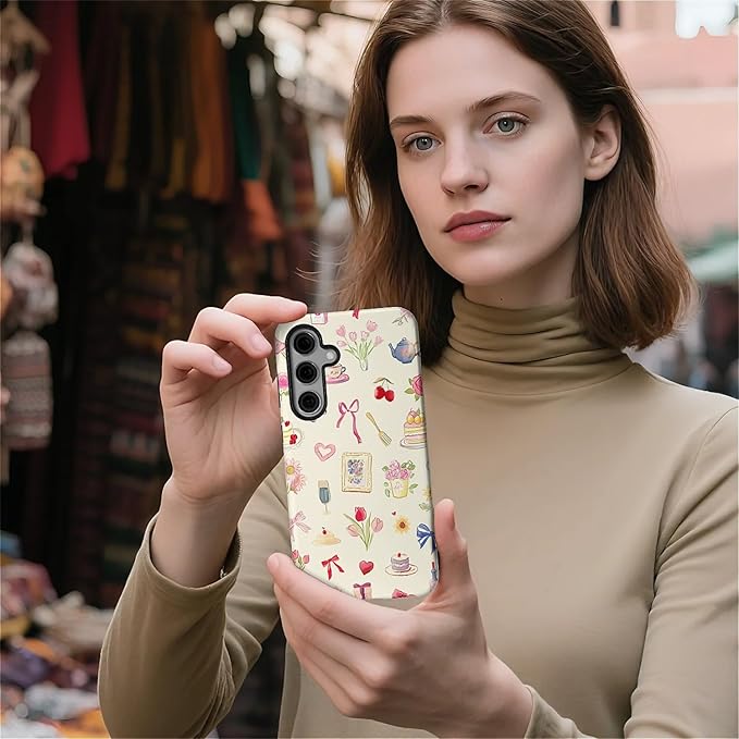for Samsung Galaxy S24 Plus Case,HL2 Aesthetic Bow Preppy Collage Hybrid 2 Layer Hard Shell Silicone Protective Pattern Design Case