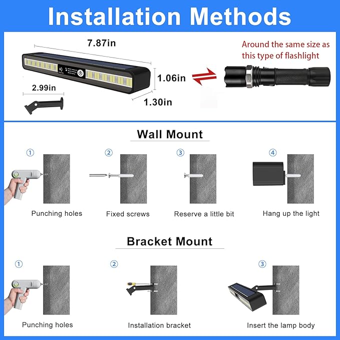 Aolyty Solar Lights Outdoor, 3 Work Modes Solar Strobe Lights Waterproof Warning Wall Light 4 Pack Bright White Light/Red & Blue Light Flashing for Garden Patio Yard Front Door Home