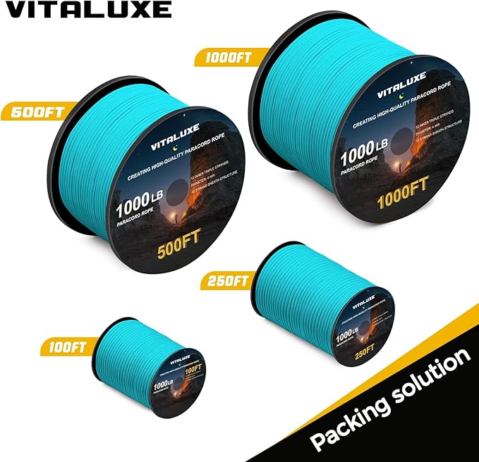 1000lb Paracord Rope, 4mm 12 Triple Strands Paracord, Heavy Duty Tactical Parachute Cord for Survival Gear, Camping, Hiking, and Ideal for Bracelets, Lanyards, Type III