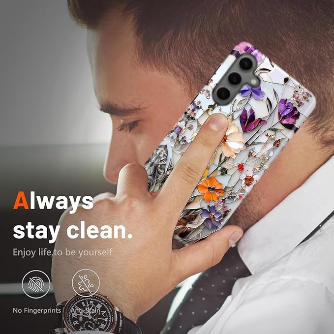 Compatible for Samsung Galaxy A17 5G Case, Dual Layer Heavy Duty 2 in 1 Shockproof Protective Phone Case,Marble Pressed Flowers
