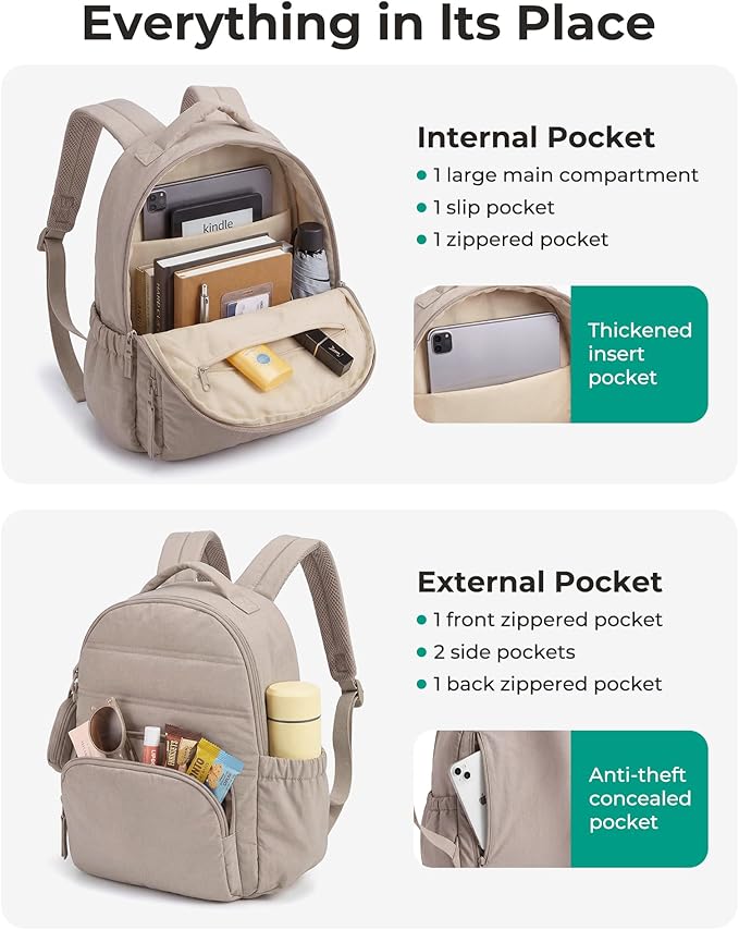 BAGSMART Small Backpacks for Women, Lightweight Puffer Mini Backpack Purse with Pouch, Quilted Casual Daypack, Water-Resistant Bookbag for Daily Travel College, 2-in-1 Set, Baby Blue