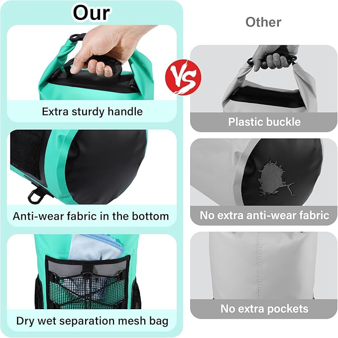 Pimoys Dry Bag, 25L Waterproof Backpack, Dry Bags Kayak for Women Men, Roll Top Outdoor Travel Bag for Boating, Kayaking, Fishing, Hiking, Rafting(Lake Blue)