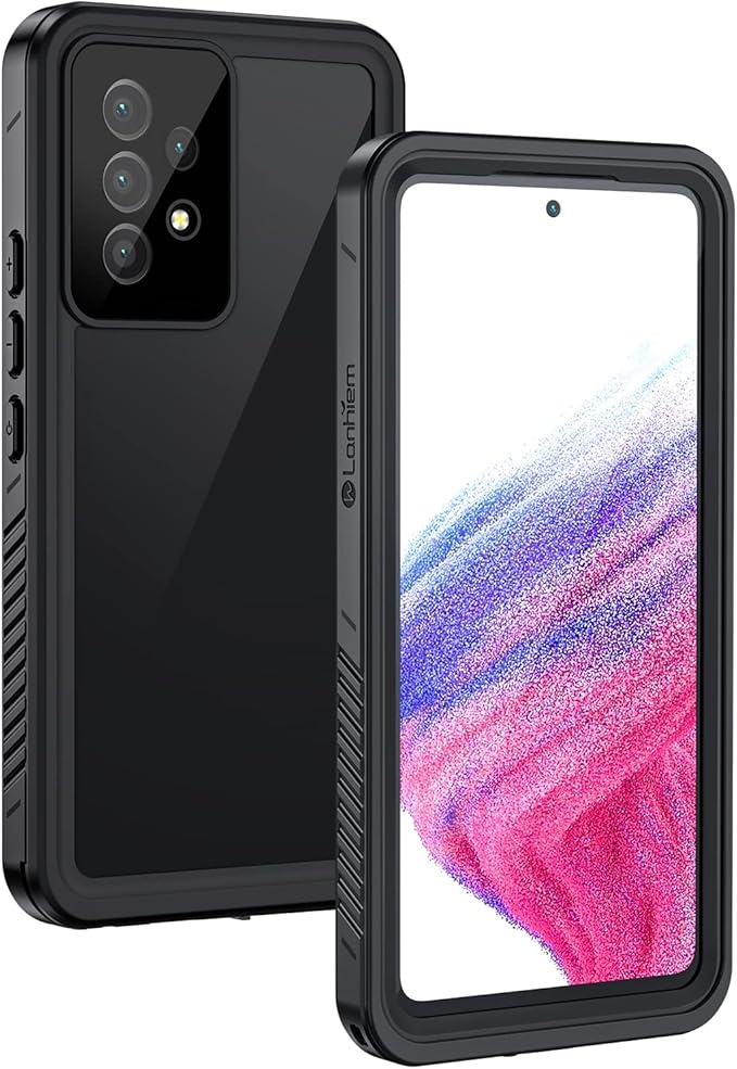 Lanhiem for Samsung Galaxy A53 5G Case, IP68 Waterproof Dustproof with Built-in Screen Protector, Heavy Duty Full Body Protective Phone Case for Samsung A53 5G, Black/Clear