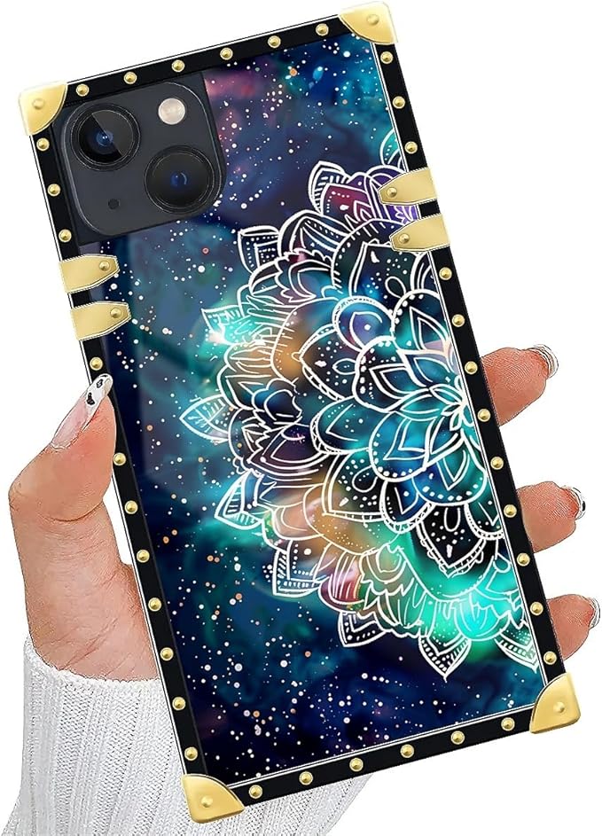 Compatible with iPhone 13 Case, Starry Sky Colourful Mandala Luxury Golden Decoration for Girl Women Soft TPU Shockproof Protective Hard PC Back for iPhone 13