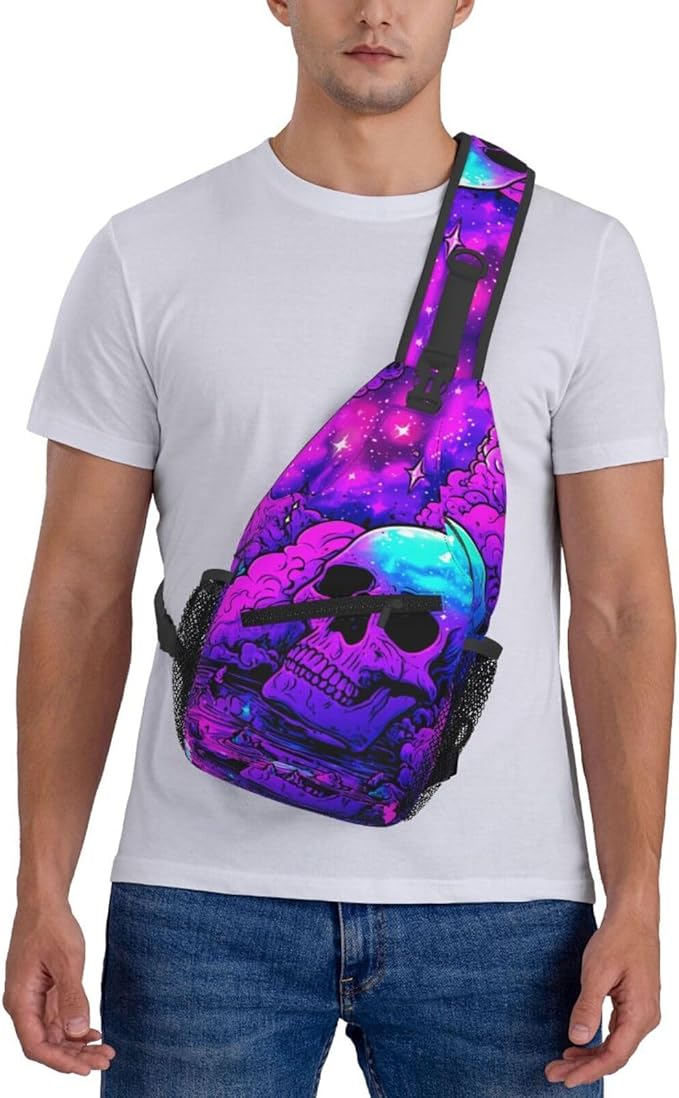 Trippy Skull Sling Bag Crossbody Travel Hiking Chest Backpack Shoulder Daypack For Women Men