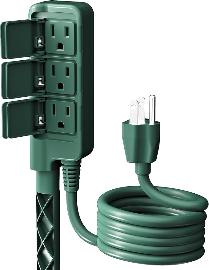 HBN Outdoor Power Stake Waterproof with 6FT Long Extension Cord, 3 Grounded Outlets Yard Power Strip with Protective Covers, Electrical Power Stake with Multiple Plug Socket for Garden Decoration