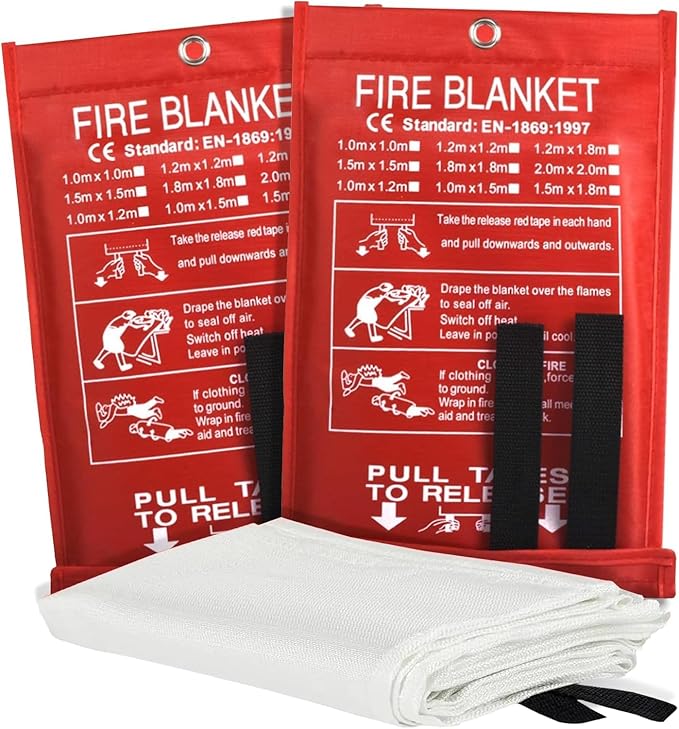 Ougist 2 Pack Emergency Fire Blanket for Home and Kitchen, 40"x40" Fire Blankets for Safety, Fiberglass Flame Suppression for Grill, RV & Camping, Peace of Mind for Your Family