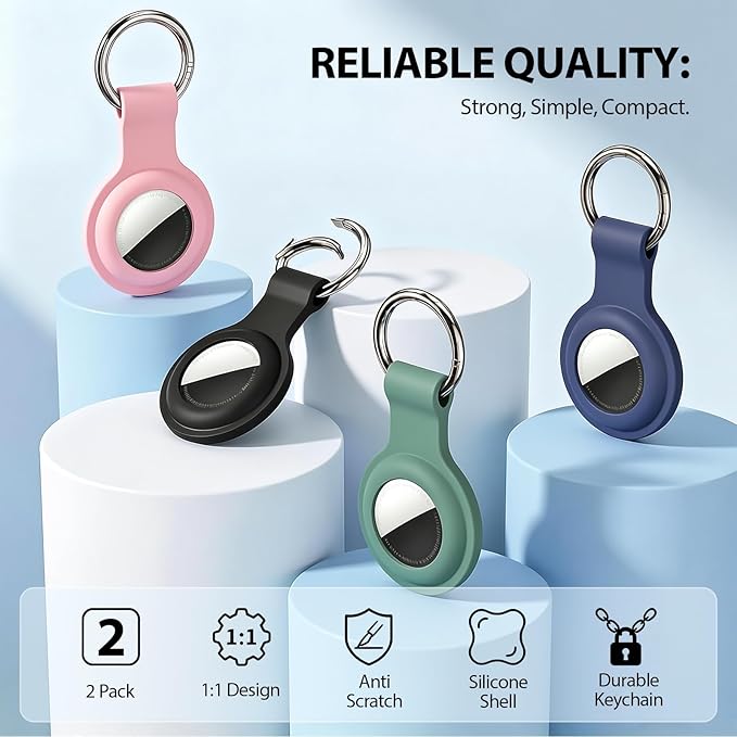 Linsaner [2 Pack] Case for AirTag 2nd Gen (2026) & 1st Gen, Silicone Holder Keychain Key Ring, Protective Cover for Air Tags, GPS Finder Accessories for Bags, Pets, Kids, Luggage, Pink+Purple