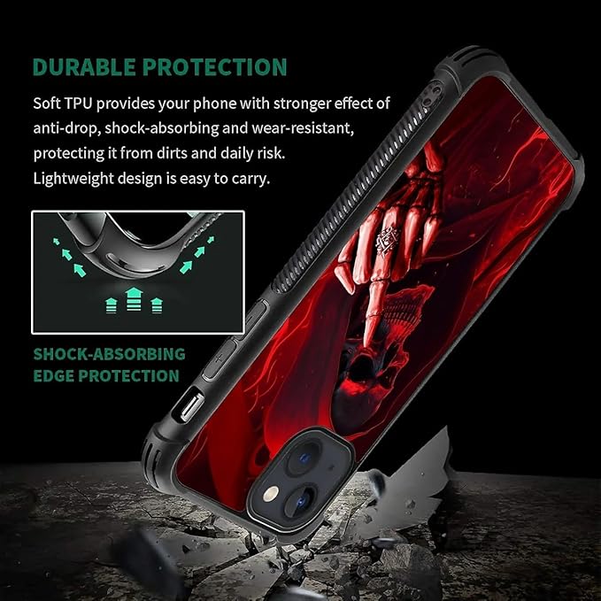 for iPhone 15 Case, Gestures Funny Skull Pattern Graphic Design Girl Boy Soft Silicone Hard Acrylic Shock Protection for iPhone 15