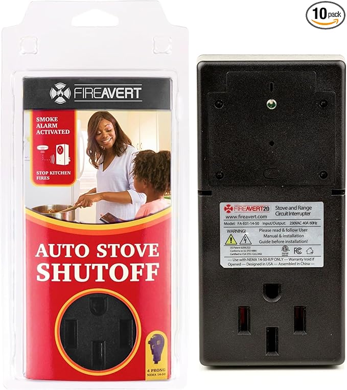 FireAvert - Electric Auto Stove Shut-Off Safety Device (3 or 4 Prong), Oven Monitoring Solution for Senior Citizen and Elderly Parents, As Seen On Shark Tank (4-Prong, 10 Pack)