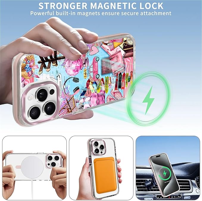 Case for iPhone 14 Pro Max,[Compatible with MagSafe],Cover Holiday Trip World Map Phone Case Design，for Women Girls Magnetic Clear Cover - Slim, Sleek, & Shockproof Protection