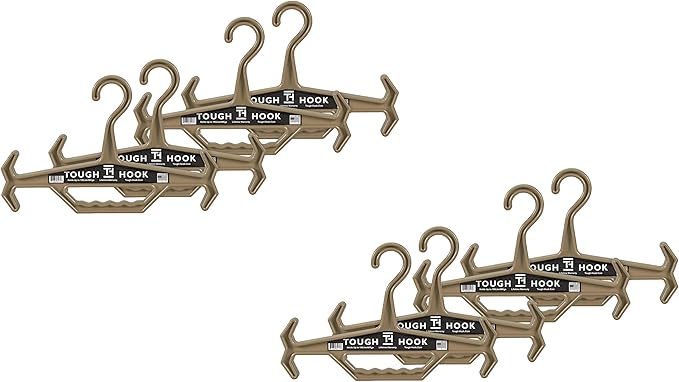 Tough Hook Original Heavy Duty Hangers – The Superhero of Hangers USA-Made, Anti-Slip ABS Resin Tactical Hanger for Police Gear, Scuba Gear & Dive BCD – DuraResin 200-lb Cap Wetsuit Hanger, 8 Tan