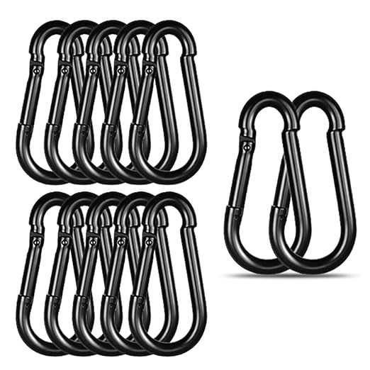 Black Carabiner, Heavy Duty Galvanized Steel Spring Snap Hook Carabiner Clips with 770LBS Holding Capacity, Ideal for Outdoor, Hammock, Swing and Travel (12PCS M10 4Inch)
