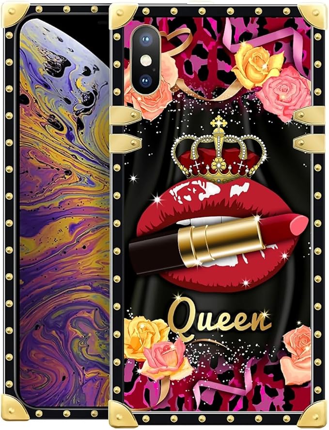 Compatible with iPhone XR Case, Queen Lip Crown Leopard Print Luxury Golden Decoration for Girl Women Soft TPU Shockproof Protective Hard PC Back for iPhone XR