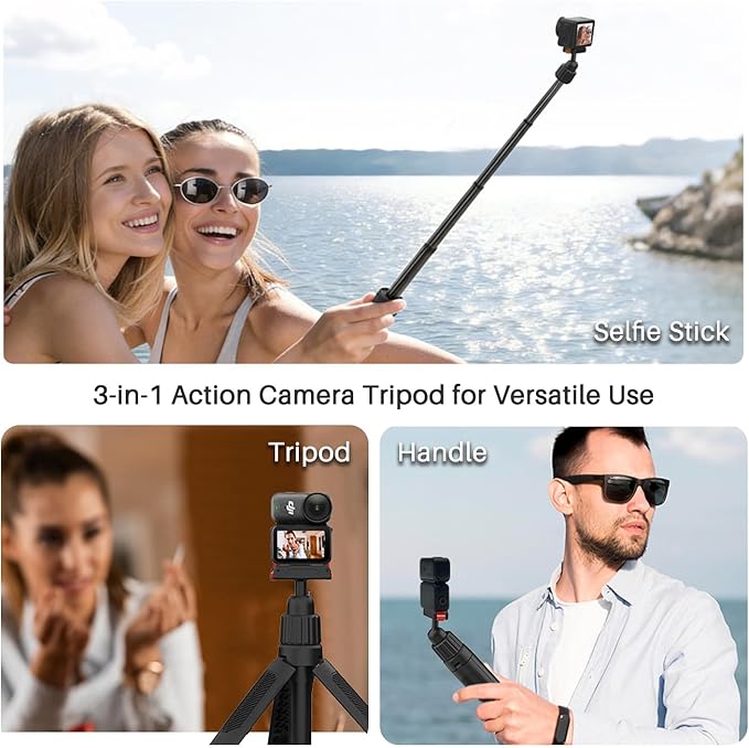 40cm/15.75'' Selfie Stick Tripod for DJI Osmo Action 6 & Nano Accessories, 360° Adjustable Extended Pole Tripod Stand w Magnetic Mount, Ultra-Lightweight Handle Grip Monopod for Vlogging
