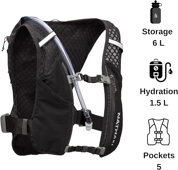 Nathan QuickStart Hydration Pack Vest with Bladder or flasks, Storage Pockets, Breathable Moisture-Wicking Fabric, Adjustable Straps for Running, Hiking, Walking, Marathons, Obstacle Races