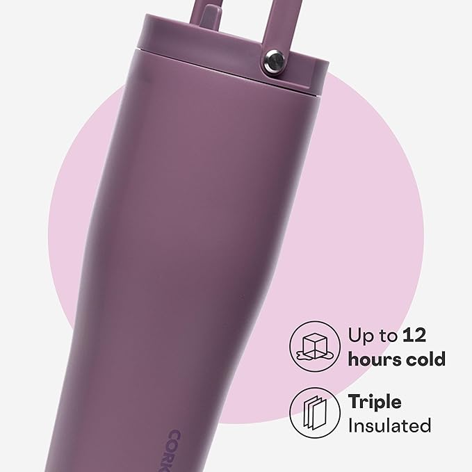 Corkcicle Go Cup XL - Leak-Proof Travel Tumbler - Triple Insulated Stainless Steel Water Bottle - Easy-Carry Handle - Summer Drinkware Gift - Keeps Drinks Ice Cold - 30 oz - Mauve