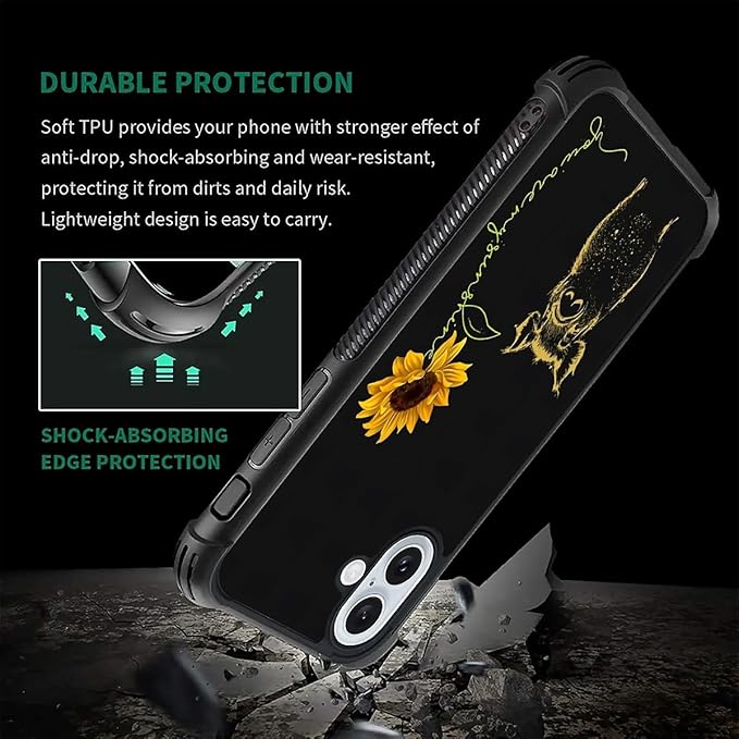 for iPhone 16 Case, Pig Sunflower Yellow Sunshine Pattern Graphic Design Girl Boy Soft Silicone Hard Acrylic Shock Protection for iPhone 16