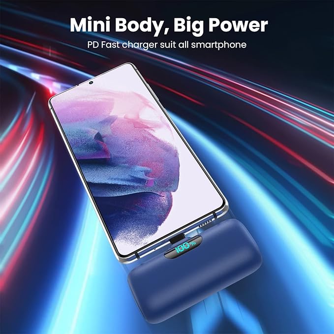 Feob Mini Portable Charger 5000mAh Power Bank,15W PD USB C Cell Phone Portable Power,LCD Display Battery Pack Compatible with iPhone 17/Air/17 Pro/17Pro Max/16/15 Android/Samsung/Moto(Type-C Only)