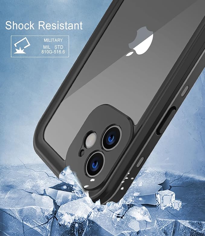Design for iPhone 12 Mini Waterproof Case, Full Body Shockproof Case with Screen Protector, Dust Proof Phone Case Cover for iPhone 12 Mini 5.4 inch (Black)