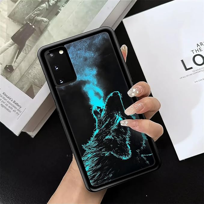 for Samsung Galaxy S20 Case, Blue Breathing Wolf Pattern Graphic Design Girl Boy Soft Silicone Hard Acrylic Shock Protection for Samsung Galaxy S20