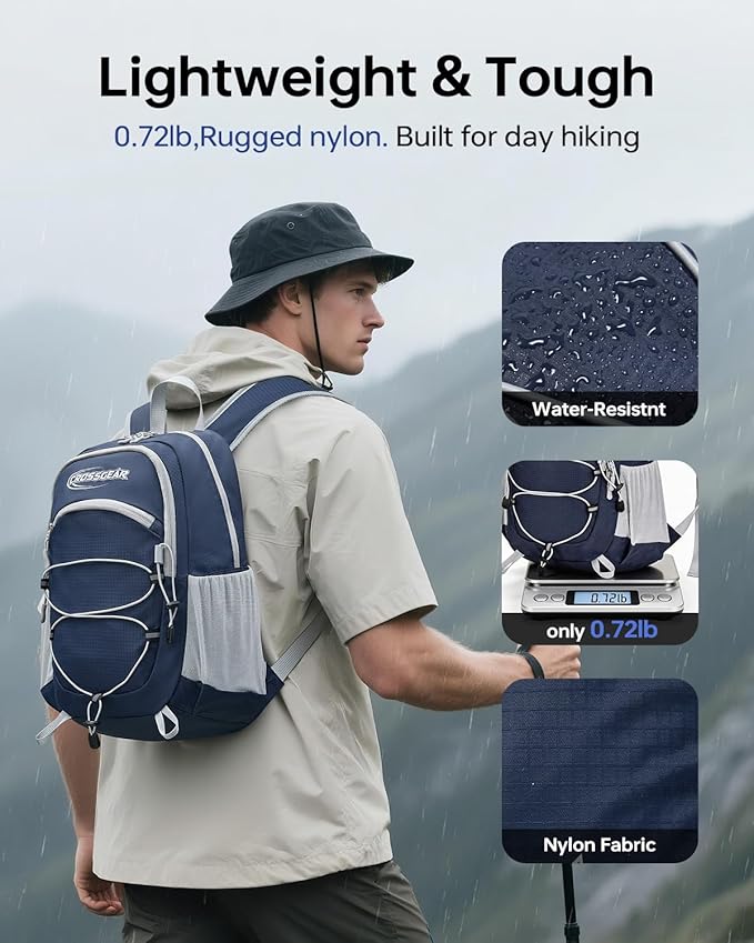 CROSSGEAR 24L Packable Backpack, Lightweight Hiking Daypack, Multiple & RFID Pocket, Water-Resistant Foldable Hiking Backpack for Women Men, Nylon Fabric for Travel Camping, Navy Blue