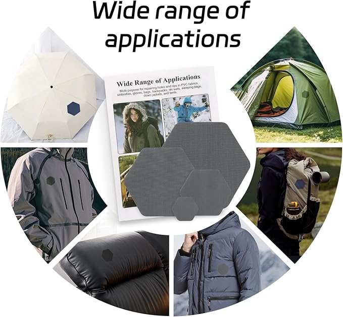 J.CARP 8PCS Nylon Repair Patches, Self Adhesive & Waterproof Patches, Nylon Repair Patches for Down Jacket, Clothing, Holes, Tents, Sleeping Bags, Umbrella, Etc(Grey)