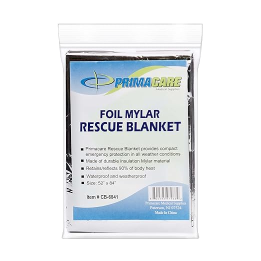Primacare CB-6841-CS Emergency Foil Mylar Thermal Blanket, 84" Length x 52" Width (Pack of 10)