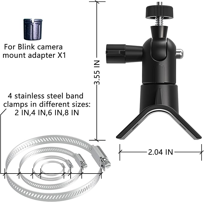 Universal Adjustable Stainless Mount Bracket Outdoor Security Camera 360 Degree Hoop Hose Clamp Pipe Poles Mount No-Drill Holes Compatible with Reolink/Nest/Arlo/Eufy/Wyze and Other Camera (Black)