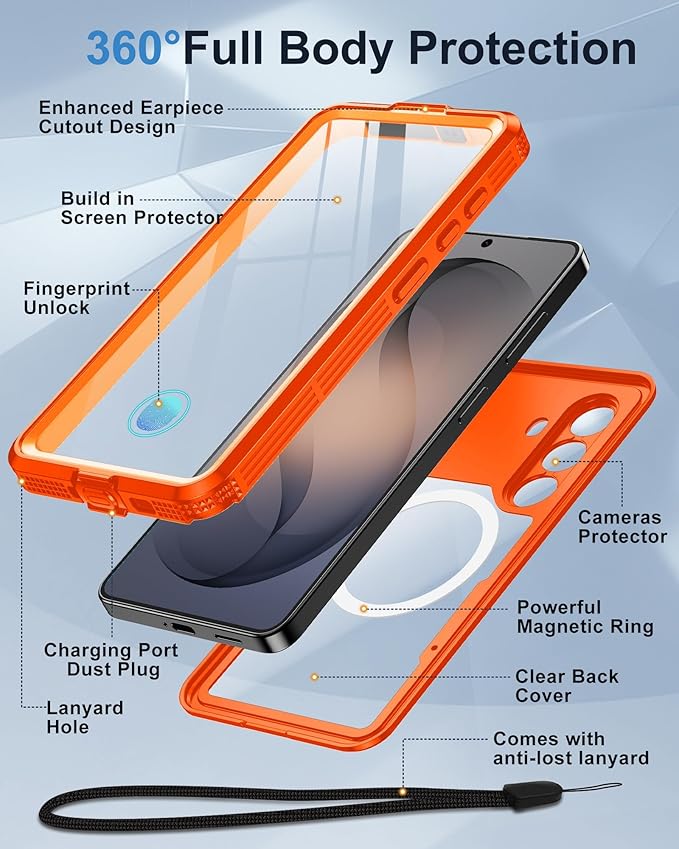 for Samsung Galaxy S26+ Plus Waterproof Case, [Fit for Magsafe] [IP68 Water Proof] [Built-in Screen Protector], Magnetic Heavy Duty Military Grade Rugged Phone Case for S 26+ Plus 6.7", Orange