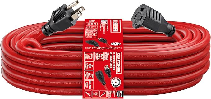 CRAFTSMAN 50 Ft. Indoor/Outdoor Extension Cord 16/3 SJTW, Waterproof Flexible Power Cable with 3-Prong Plug, 13A/1625W/125V, Heavy-Duty Contractor Cord, ETL Certified