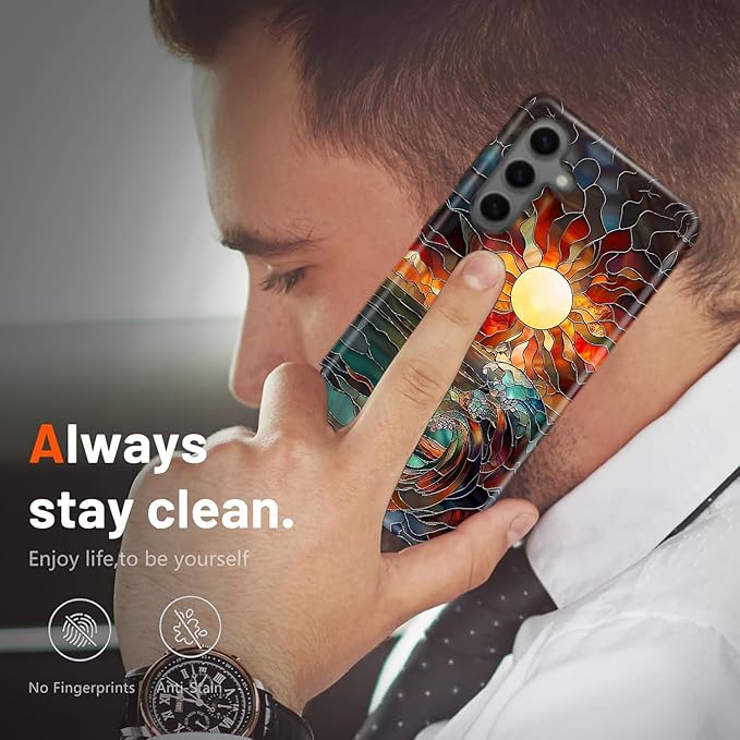 Compatible for Samsung Galaxy A36 5G Case, Dual Layer Heavy Duty 2 in 1 Shockproof Protective Phone Case,Stained Glass Sun Rays Ocean Waves