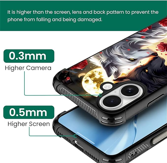 for iPhone 17 Case,for MagSafe Graphic Design for Girl Boy Soft Silicone Hard Acrylic Shock Protection Designed for iPhone 17 Black White Wolf Moon Flower Rose Pattern