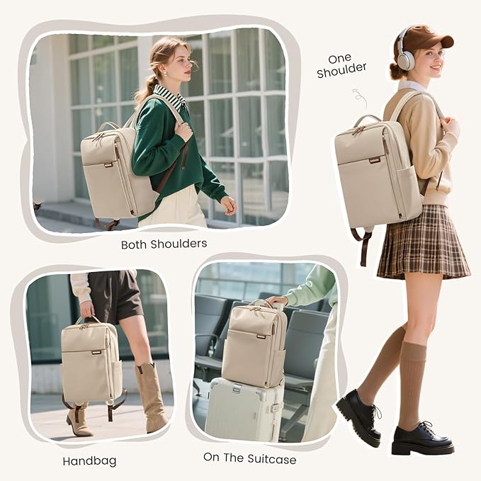 Laptop Backpack for Women, Work Business Traval Computer Backpacks with Laptop Compartment Waterproof Casual Daypack for Travel College,14Inch,Apricot