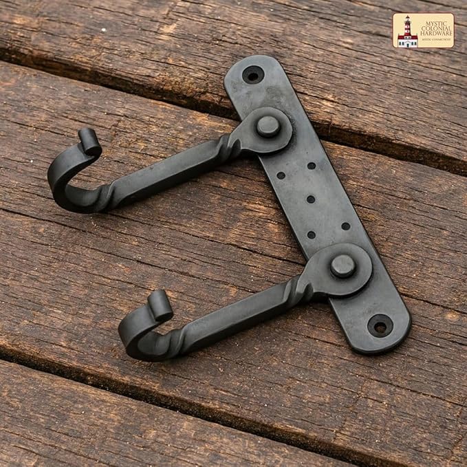 "Mystic Colonial Medieval Hand-Forged Iron Double Wall Hooks 1 Pc | (6 in ? 4 in) Rustic Twisted Wall Hanger | Vintage Black Coating Gothic Heavy-Duty Utility Hanger for Coats, Towels, Keys & Bags"