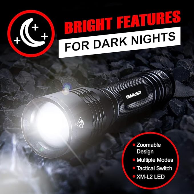 LED Flashlight High Lumens, Tactical Flashlight Battery Powered (Batteries Not Included), Bright Handheld Flashlight for Camping, Hunting, Home, Security, Hiking, Walking at Night & Emergency Use
