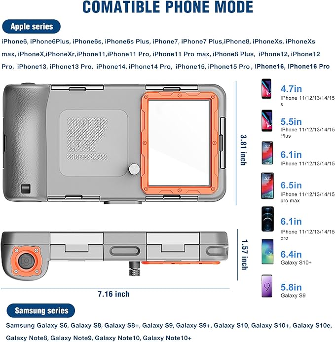 2026 Underwater Snorkeling Diving Phone Case for Phone 17/16/15/14/13/12Pro Max/Galaxy S25/S24/S23.(50ft/15m) Professional Scuba Dive Waterproof Case Underwater Photo Video（Gray）