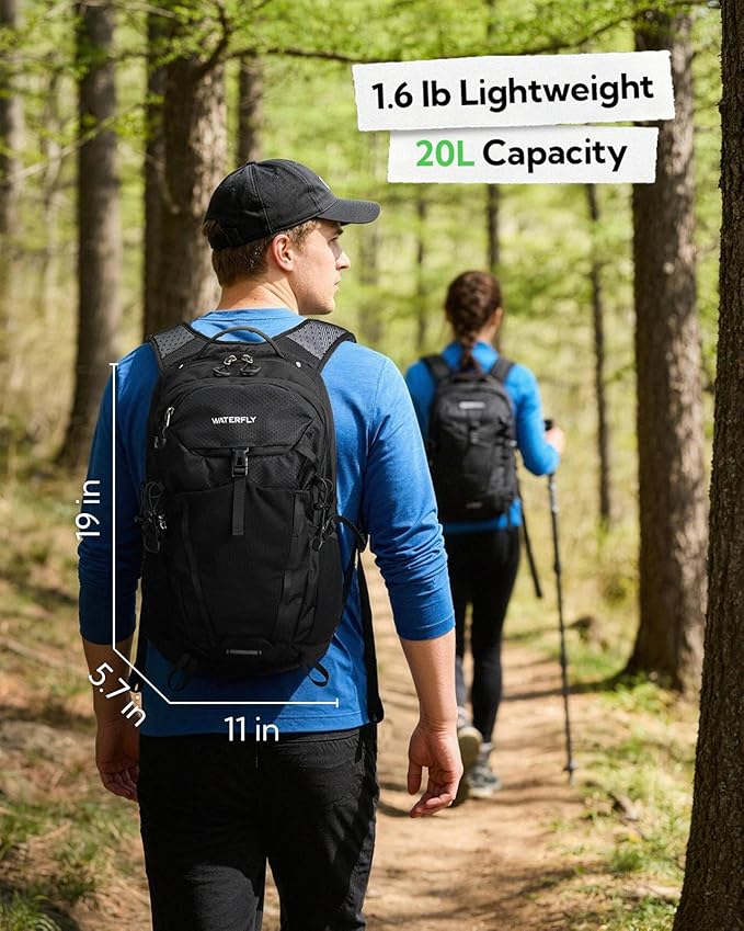 WATERFLY Small Lightweight Hiking Backpack: 20L Outdoor Daypack with Phone Pocket, Hydration Compatible, Breathable Backpanel, Multi-Compartment for Camping Trekking Travel Women Men