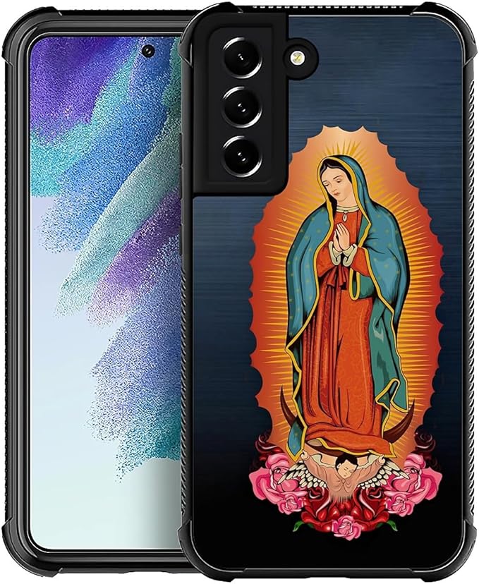 for Samsung Galaxy S22 Case, Red Virgen Guadalupe Pattern Graphic Design Girl Boy Soft Silicone Hard Acrylic Shock Protection for Samsung Galaxy S22