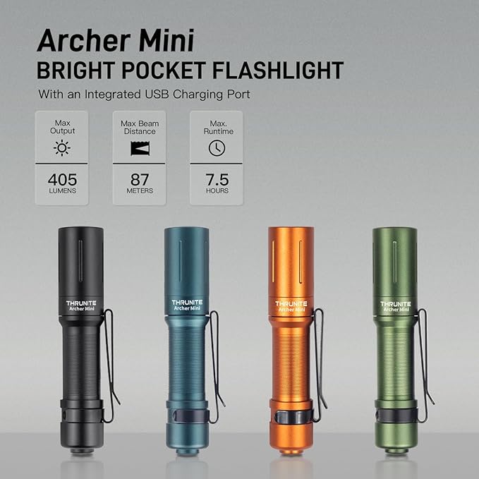 ThruNite Archer Mini Pocket EDC Pen Flashlight, USB-C Rechargeable Mini LED Flashlights, 405 Lumens Slim Pen Light with Clip for Inspection, Everyday Carry and Emergency Use - Blue Cool White