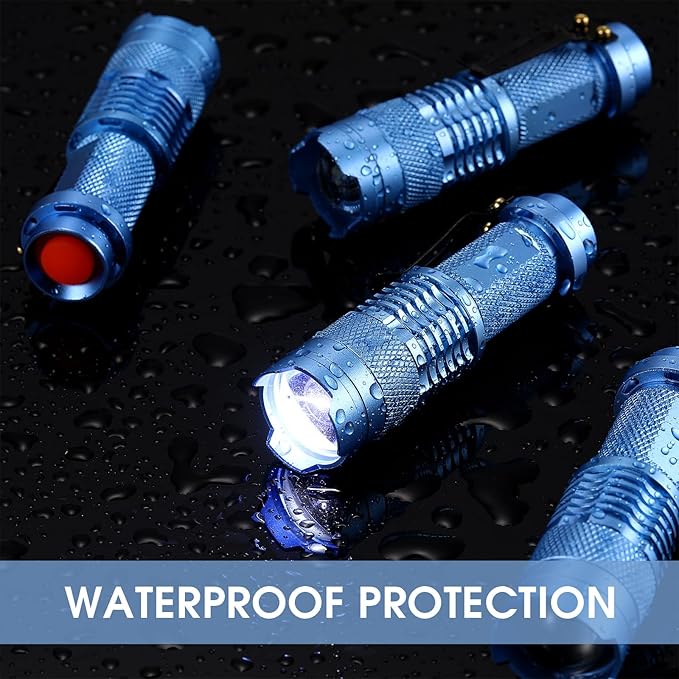 Fumete 20 Pieces LED Flashlight Mini 3 Mode Tactical Torch Small Water Resistant Pocket Flash Light Adjustable Focus Light Pen for Men, Father, Indoor Outdoor Hiking (Blue)
