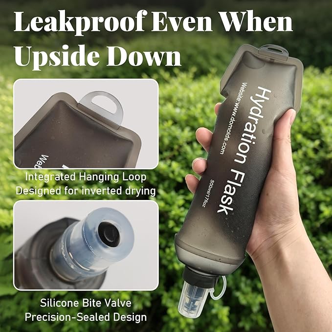 2Pcs 500ml Soft Flask, TPU Collapsible Soft Water Bottle for Hydration Pack, Running Vest, Leak-Proof Folding Water Bottle for Hiking Cycling Climbing Jogging- Grey