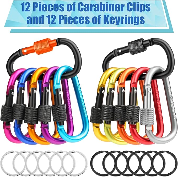 Cridoz Locking Carabiner D Ring Clips with Flat Key Ring
