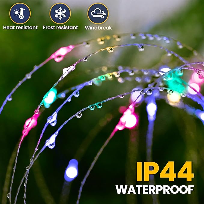 GIGALUMI Garden Decor Outdoor Lights 120LED 2Pack, Solar Garden Lights Outside Fairy Firework Decorative,Solar Powered for Yard Pathway Flowerbed Planter Balcony Patio 4th of July Decor (Multicolor
