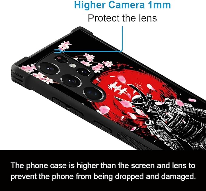 for Samsung Galaxy S23 Ultra Case, Sakura Japanese Samurai Pattern Graphic Design Girl Boy Soft Silicone Hard Acrylic Shock Protection for Samsung Galaxy S23 Ultra