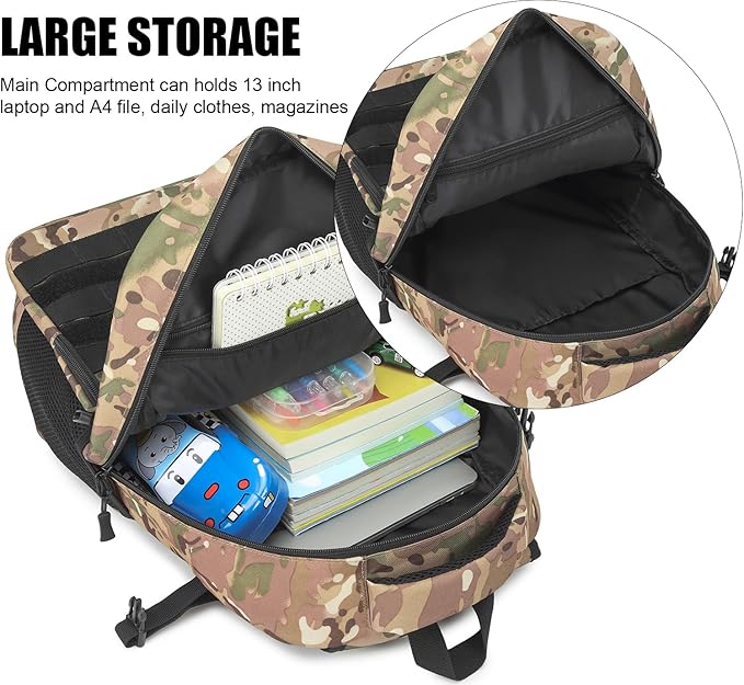 Kids Tactical Backpack Army Molle Bookbag Military Boys Backpack for School, Outdoor, Camping (Includes 2 Patches+1Carabiner), CM
