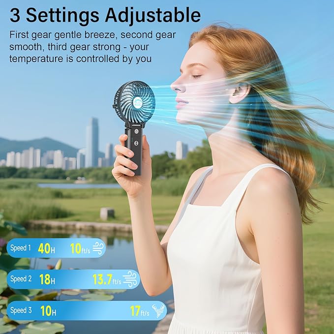 HandFan 10400mAh Handheld Fan Rechargeable, 40Hrs Long-Lasted Hand Fan, Mini Personal Fans Foldable, Heavy Duty Battery Fans Portable for Travel Beach Concerts Cruise Makeup(Clear Blade)